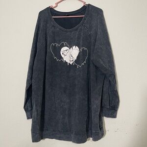 TORRID Skull Heart Acid Wash Crew Sweater Size 2